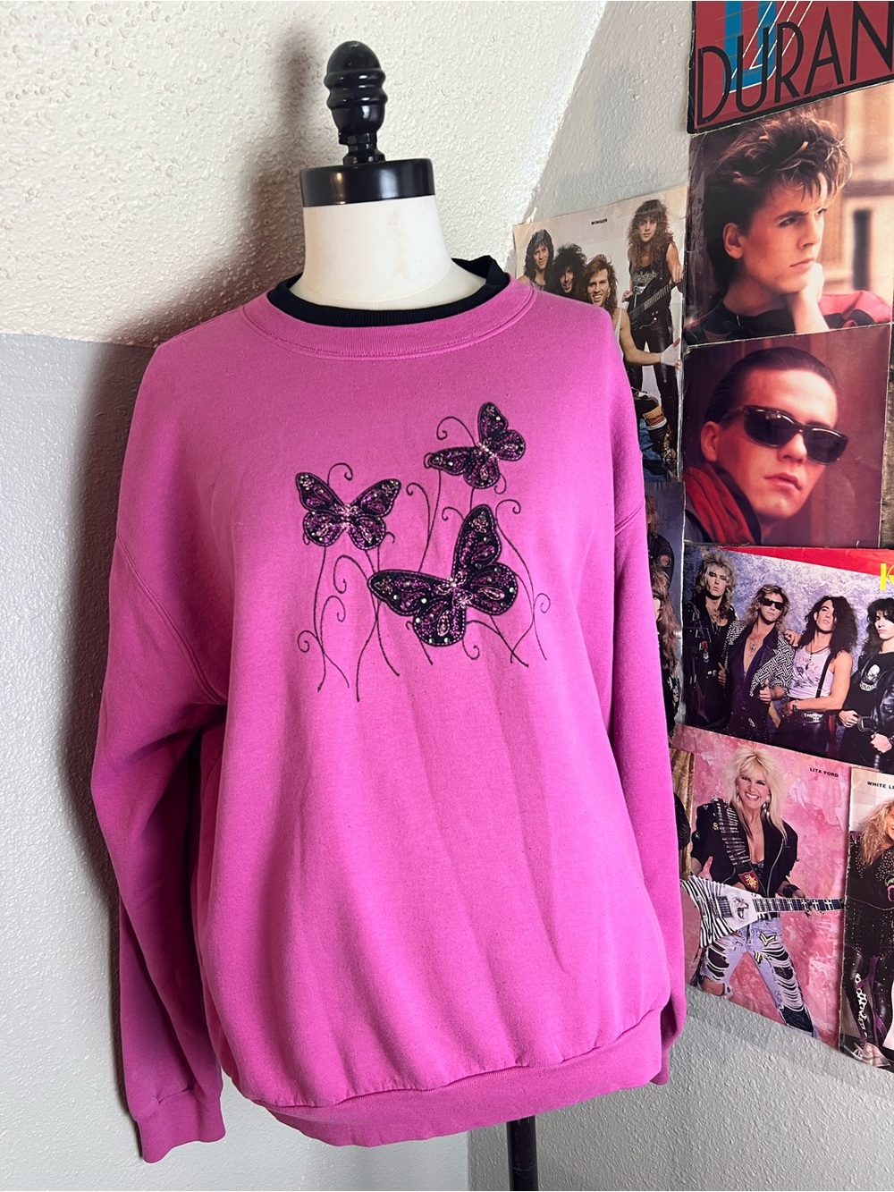 Women's Pink Butterfly Crewneck Sweatshirt